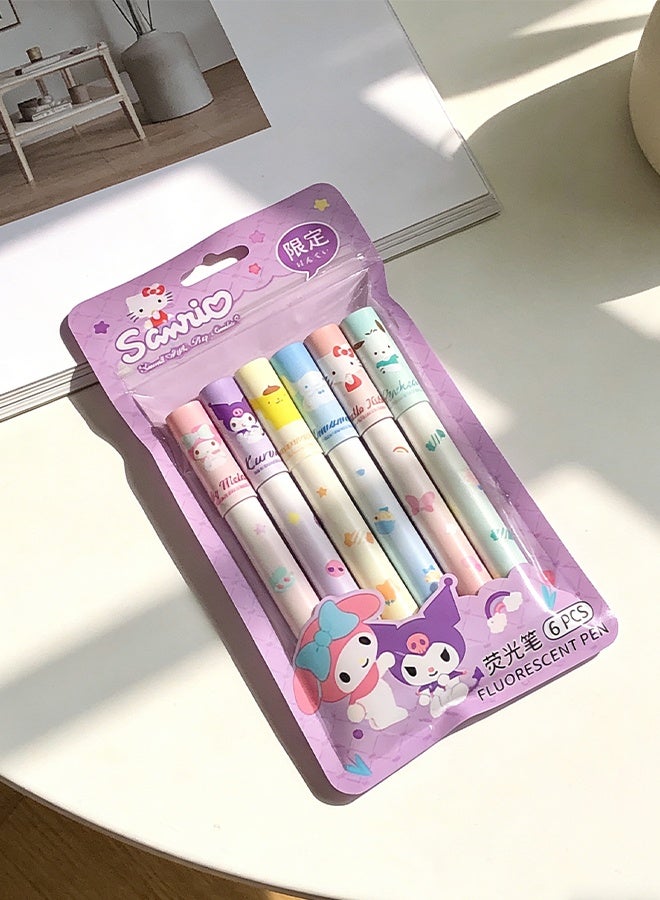 Sanrio 6-Color Highlighter Set, Cute Kuromi & My Melody Patterns, Dry-Quick Fluorescent Markers with Chisel Tip, Office School Supplies, Perfect Student Gift, Back to School & Gift Idea - Image 5